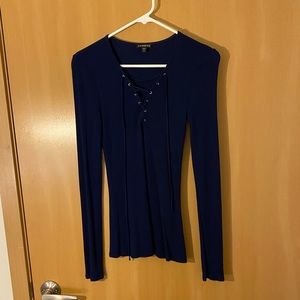 Express tie-front navy long sleeve - S